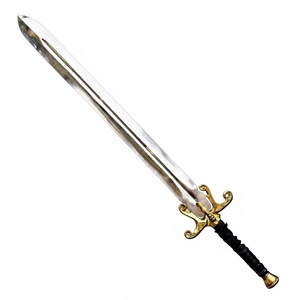Épée médiévale fantastique avec garde-poignée incurvé doré et poignée noire, 100% acier carbone, épées fabriquées en usine à vendre - Product Image 2