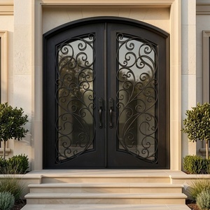 Porte d'entrée double en acier forgé à la main, anti-effraction, résistante à la rouille, style victorien, pour villas de luxe - Product Image 4