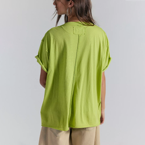 Wholesale Women's V Neck <b>Short</b> Sleeve T-Shirt Solid Color Casual Loose Fit Knitted Top Green Women Plus Size Distressed T-Shirt - Product Image 2