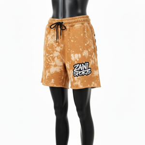 กางเกงขาสั้นผ้าฝ้ายฟลีซเนื้อนุ่ม 320 GSM ลุควินเทจสีคาราเมล ซักย้อมแบบแอซิดวอช พร้อมป้ายโลโก้แบบสั่งทำ - Product Image 4