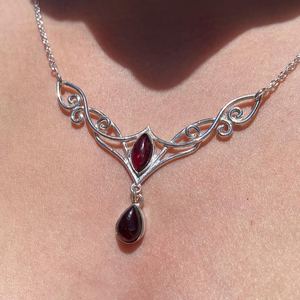 Angelic Double <b>Red</b> Garnet Teardrop Pendant 925 Sterling Silver Fairy Whimsigoth Jewelry Handmade Wholesale Gift - Product Image 4