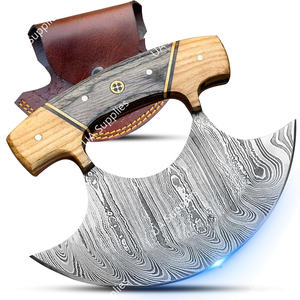 Cuchillo Ulu de Acero de Damasco con Mango de Madera, Ambidiestro, Funda de Cuero, Herramienta de Corte Moderna y Versátil, Personalizable para Chefs - Product Image 6
