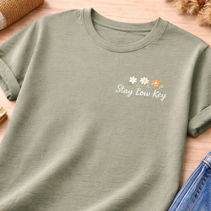 Custom Printed Minimalist Quote T Shirt Stay Low <b>Key</b> Graphic Tee Unisex Cotton Casual Short Sleeve OEM ODM Wholesale Apparel - Product Image 4