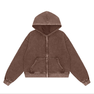 Hoodie oversize tendance pour homme, délavé à l'acide, décontracté, à manches longues, 100% coton molletonné, épaules tombantes, fermeture éclair, style streetwear - Product Image 4
