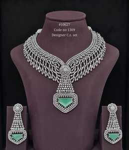 Designer C.Z. <b>Necklace</b> and Earrings Set Rhodium Plated Emerald Cut Zircon Geometric <b>Statement</b> Jewelry for Wedding Women's - Product Image 2