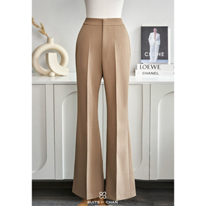 Ensemble pantalon et haut élégant beige uni pour femme, avec boutons, style peplum, pour le bureau, pantalon évasé en spandex, 2 pièces, PANSY - Product Image 6