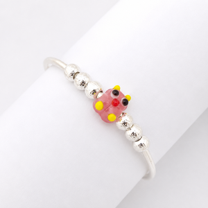 925 Sterling Silver Kids Animal Bead Bangle <b>Bracelet</b> High Polish <b>Cute</b> Pink Enamel Design Girls Daily Wear Party Gift Jewelry - Product Image 2