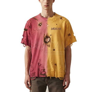 เสื้อยืดคอกลมผู้ชายผ้าฝ้าย 100% แบบนุ่ม สไตล์ทำสีเบิร์นเอฟเฟค ลุคดิสเทรส ทรงหลวม ล้างสีแบบแอซิดวอช สไตล์สตรีท ระบายอากาศได้ดี เป็นมิตรกับสิ่งแวดล้อม เหมาะสำหรับใส่ในฤดูร้อน - Product Image 3