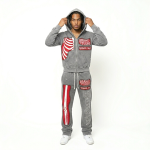Blouson tendance à capuche et cordon de serrage, noir et rouge, avec motif côtelé, strass vieillis, style streetwear hiver, manches longues, pour homme - Product Image 6