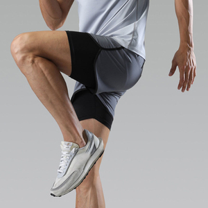 Men's Quick Dry Nylon Casual Sport Shorts with Mid Waist Drawstring and Gray <b>Black</b> Two-Tone Design - Product Image 4