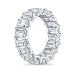 Classic AMBER JEWELS T-1164 Unisex 18K Solid Gold Rhodium Plated Eternity Band Ring Brilliant Cut Diamond Prong Setting IGI - Product Image 1