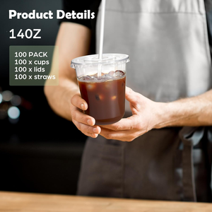 Clear Biodegradable Recyclable <b>Plastic</b> Cups Lids <b>Straws</b> 14oz Cold <b>Drinks</b> PET Material Disposable Iced Coffee Cups Coffee Shops - Product Image 3