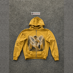 Sudadera con capucha con cremallera y estampado GOLDEN ANGEL, estilo oversize moderno, con cremallera frontal y efecto desgastado, para uso diario. - Product Image 5