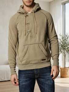 Sudadera con Capucha Color Caqui para Hombre, con Cierre de Hebilla Metálica y Bolsillo Tipo Canguro - Product Image 5