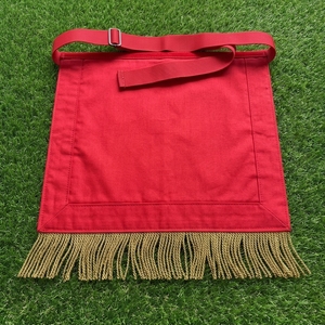 Tablier maçonnique blanc en velours rouge, broderie 3D, franges dorées, badge à pompon, résistant à l'eau, à coudre, taille personnalisée, style classique - Product Image 5