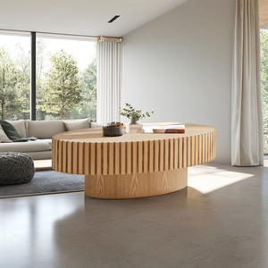 Modern Handcrafted Wooden Oval Coffee <b>Table</b> with Sturdy Pedestal for Living Room Villa Furniture - Product Image 1