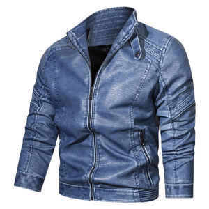 Veste en cuir décontractée pour homme, style motard, col montant, personnalisable, grande taille, par un créateur de mode - Product Image 2