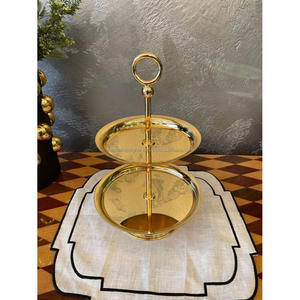 Soporte de lujo para tartas de 2 niveles para decoración de bodas, vajilla para mesa de comedor, soporte de latón para tartas, platos redondos dorados. - Product Image 5