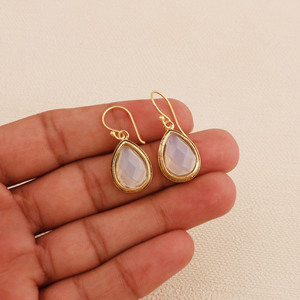 Handmade White Opalite Gemstone Dangle <b>Hook</b> <b>Earrings</b> Gold Plated Non Tarnish <b>Earrings</b> For Women Anniversary Birthday Jewelry R - Product Image 6