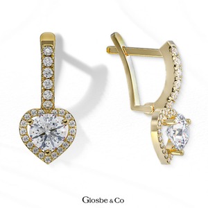 Glosbe & Co Jewelry Wholesale OEM ODM Customized Design <b>Green</b> Moissanite Heart Drop <b>Earrings</b> 5mm Sterling Silver Yellow Gold - Product Image 2