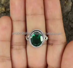 Anillo minimalista de Plata de Ley 925 de alta calidad con regalo de aniversario hecho a mano Esmeralda y anillo de promesa para ella para fiestas - Product Image 5