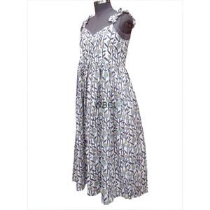 Robe longue trapèze indienne imprimée au bloc pour mariage, 100 % coton, col en V, respirante, design moderne et élégant, idéale pour l'été, vente en gros - Product Image 6