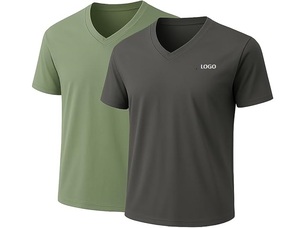 Custom Logo Men's V Neck Short Sleeve T Shirt Breathable Quick Dry Knitted Tee Casual Summer Wear - Product Image 2