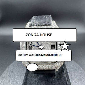 Montre carrée personnalisée pour homme, style hip-hop, en acier inoxydable, avec diamants en moissanite taillés, cadran analogique unique, bracelet en cuir tendance - Product Image 1