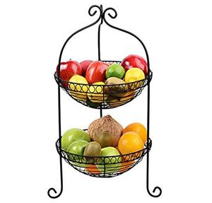 Panier de rangement personnalisable en fil métallique à 2 niveaux pour légumes et fruits, support suspendu pour collations de cuisine - Product Image 4