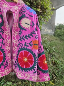 Veste en velours pour femme, imprimé floral, col rond, manches longues, style ethnique artisanal, pour l'hiver/le printemps, boutonnée, cadeau pour elle - Product Image 2