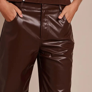 Pantalon de jogging en similicuir pour femme, taille élastique, en PU souple, mode décontractée, usage quotidien, confortable, production OEM ODM sur mesure - Product Image 4