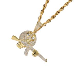 Hiphop Jewelry <b>Men</b> Women Cartoon Grip Gun Charm <b>Necklaces</b> Full Iced Out Diamond <b>Pendant</b> Man Jewelry - Product Image 3