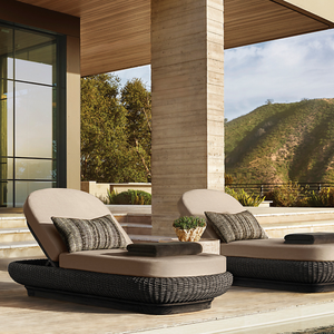 Chaise longue d'extérieur en teck tropical et en osier avec rangement, dossier réglable, style moderne pour piscine et resort - Product Image 5