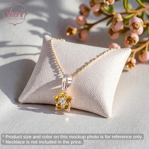 Pendentif en or blanc massif 18 carats pour femme de Sheri Jewels, style petite fleur, forme ronde, saphir jaune naturel et diamant - Product Image 3