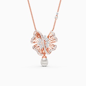 Colgante Butterfly Bloom con diamante de 0,93 quilates y piedra de 1,35 quilates en oro amarillo, blanco y rosa de 9 quilates - Product Image 1