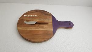 Planche à découper en bois de rose et résine époxy personnalisée, avec longue poignée, style luxueux - Product Image 2