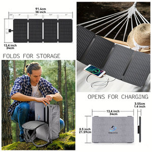 Không thấm nước 40W 100W 150W 200W di động gấp Tấm pin mặt trời có thể gập lại cắm trại Bảng điều khiển năng lượng mặt trời di động Trạm Sạc USB - Product Image 5