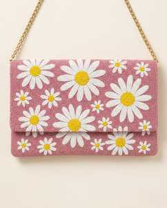 Sac à main rectangulaire violet fait main avec broderie artisanale de fleurs de marguerite - Product Image 4