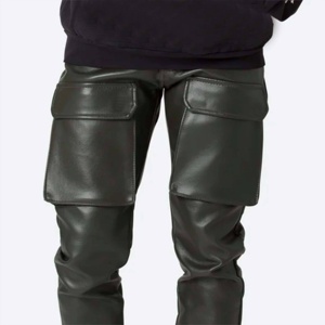 Pantalon en cuir et toile brillant pour homme, décontracté, tendance, taille élastique, taille mi-haute, imperméable, offre spéciale - Product Image 6