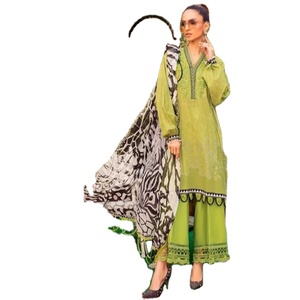 Nuevo último estampado de algodón puro con bordado pesado con gasa plateada dupatta y vestido mal de algodón - Product Image 1