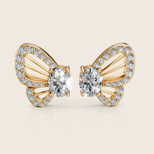 Boucles d'oreilles élégantes à motif papillon avec diamants ovales – Bijoux de luxe inspirés de la nature pour femmes - Product Image 1