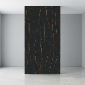 Dalles de grande taille en pierre frittée effet marbre poli Torque Nero 1600x3200mm, panneau mural haute brillance pour chambre et extérieur - Product Image 5