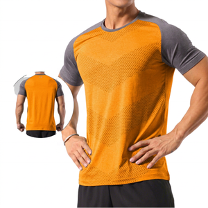 Men's Raglan Sleeve Quick Dry <b>Geometric</b> Pattern Sport T-<b>Shirt</b> Slim Fit O-Neck Polyester Knitted Short Sleeve Green Gray - Product Image 2
