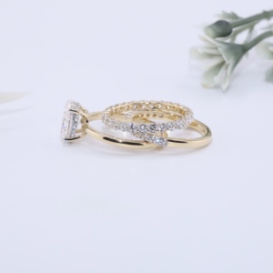 Yellow Gold Oval Cut Lab Grown Diamond Engagement <b>Ring</b> Set Three Piece <b>Stacking</b> Bands Eternity <b>Ring</b> Open Gap Wedding Band - Product Image 4
