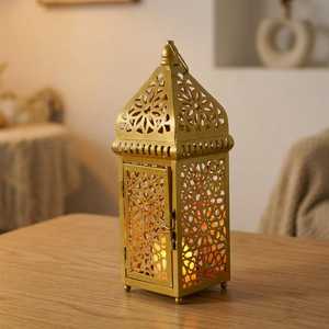 Gold <b>Lantern</b> Vintage Metal Candle Holder Bohemian Table Centerpiece Decorative Floor <b>Lamp</b> for Wedding Decor in Small Medium - Product Image 5