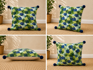 Luxury 100% Linen Tropical Leaf Printed Cushion <b>Cover</b> Decorative Square <b>Throw</b> Pillow <b>Cover</b> with Pom Pom Corners - Product Image 6
