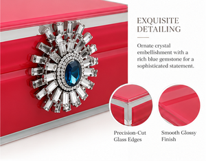 Boîte de rangement pour bijoux en verre rouge rubis avec accent cristal soleil éclatant, finition brillante, doublure douce, organisateur décoratif pour souvenirs - Product Image 4