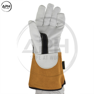 Guantes de soldadura TIG Wing Thumb de cuero con palma de piel de vaca resistente al calor, amarillos, con puño largo tipo guanteleta, para uso industrial. - Product Image 3