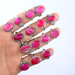Minimalist Pink Agate <b>Statement</b> <b>Ring</b> Adjustable Brass Band High Quality Handcrafted Vintage Women's Fashion Jewelry Wholesale - Product Image 1