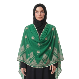 Châle en mousseline pour femme, broderie étoilée, motif géométrique ajouré festonné, léger et respirant, vente en gros, OEM ODM personnalisé - Product Image 1